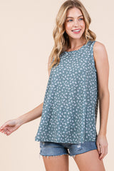 Olive Floral Basic Sleeveless Top