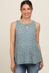 Olive Floral Basic Sleeveless Maternity Top