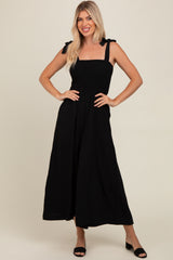 Black Smocked Wide Leg Jumpsuit