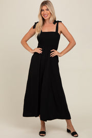 Black Smocked Wide Leg Jumpsuit