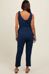 Navy Tie Strap Maternity Jumpsuit