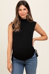 Black Ruched Side Tie Maternity Tank Top