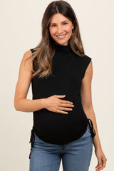 Black Ruched Side Tie Maternity Tank Top