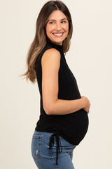 Black Ruched Side Tie Maternity Tank Top