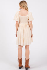 Cream U Notched Bubble Short Sleeve Dress