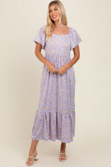 Lavender Floral Short Sleeve Maxi Dress