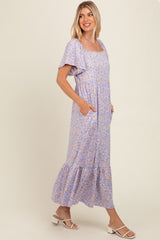 Lavender Floral Short Sleeve Maxi Dress