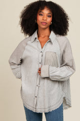 Ivory Striped Button Down Oversized Long Sleeve Maternity Top