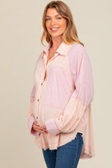 Mauve Striped Button Down Oversized Long Sleeve Maternity Top