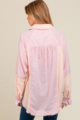 Mauve Striped Button Down Oversized Long Sleeve Maternity Top