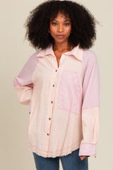 Mauve Striped Button Down Oversized Long Sleeve Top