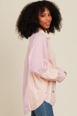 Mauve Striped Button Down Oversized Long Sleeve Top