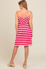 Pink Crochet Striped Sleeveless Maternity Dress