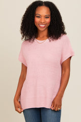 Pink Dolman Short Sleeve Side Slit Sweater Top