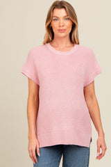 Pink Dolman Short Sleeve Side Slit Maternity Sweater Top