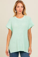 Mint Green Dolman Short Sleeve Side Slit Sweater Top