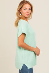 Mint Green Dolman Short Sleeve Side Slit Sweater Top