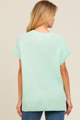 Mint Green Dolman Short Sleeve Side Slit Sweater Top