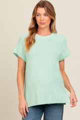 Mint Green Dolman Short Sleeve Side Slit Maternity Sweater Top