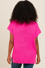 Fuchsia Dolman Short Sleeve Side Slit Sweater Top