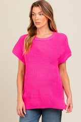 Fuchsia Dolman Short Sleeve Side Slit Maternity Sweater Top