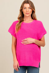 Fuchsia Dolman Short Sleeve Side Slit Maternity Sweater Top