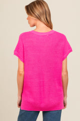 Fuchsia Dolman Short Sleeve Side Slit Maternity Sweater Top