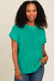 Jade Dolman Short Sleeve Side Slit Sweater Top