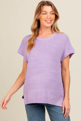 Lavender Dolman Short Sleeve Side Slit Maternity Sweater Top