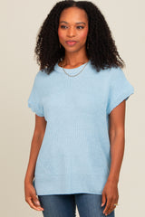 Light Blue Dolman Short Sleeve Side Slit Maternity Sweater Top