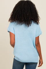 Light Blue Dolman Short Sleeve Side Slit Sweater Top