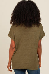 Light Olive Dolman Short Sleeve Side Slit Sweater Top