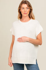 Ivory Dolman Short Sleeve Side Slit Maternity Sweater Top