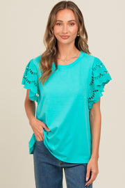 Turquoise Eyelet Lace Short Sleeve Top