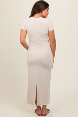 Cream Rib Knit Back Slit Maternity Dress