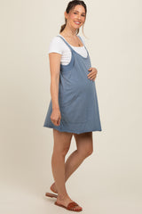 Blue Comfy Knit Maternity Mini Dress with Shorts