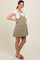 Olive Comfy Knit Maternity Mini Dress with Shorts