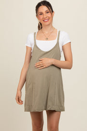 Olive Comfy Knit Maternity Mini Dress with Shorts