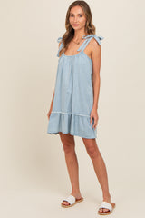 Light Blue Ruffle Hem Shoulder Tie Dress