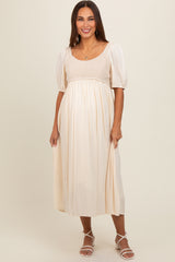 Beige Short Sleeve Knit Top Maternity Dress