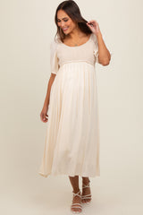 Beige Short Sleeve Knit Top Maternity Dress