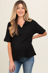 Black Ribbed Collared Maternity Top