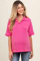 Fuchsia Ribbed Collared Maternity Top