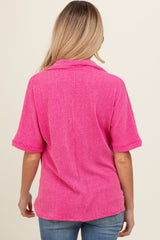 Fuchsia Ribbed Collared Maternity Top