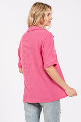 Fuchsia Ribbed Collared Top