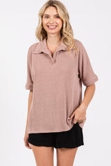 Mocha Ribbed Collared Top