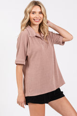 Mocha Ribbed Collared Top