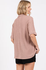 Mocha Ribbed Collared Top