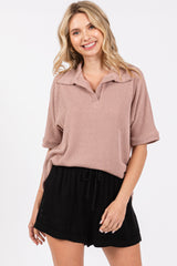 Mocha Ribbed Collared Maternity Top