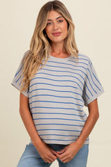 Grey Striped Boxy Short Sleeve Maternity Top